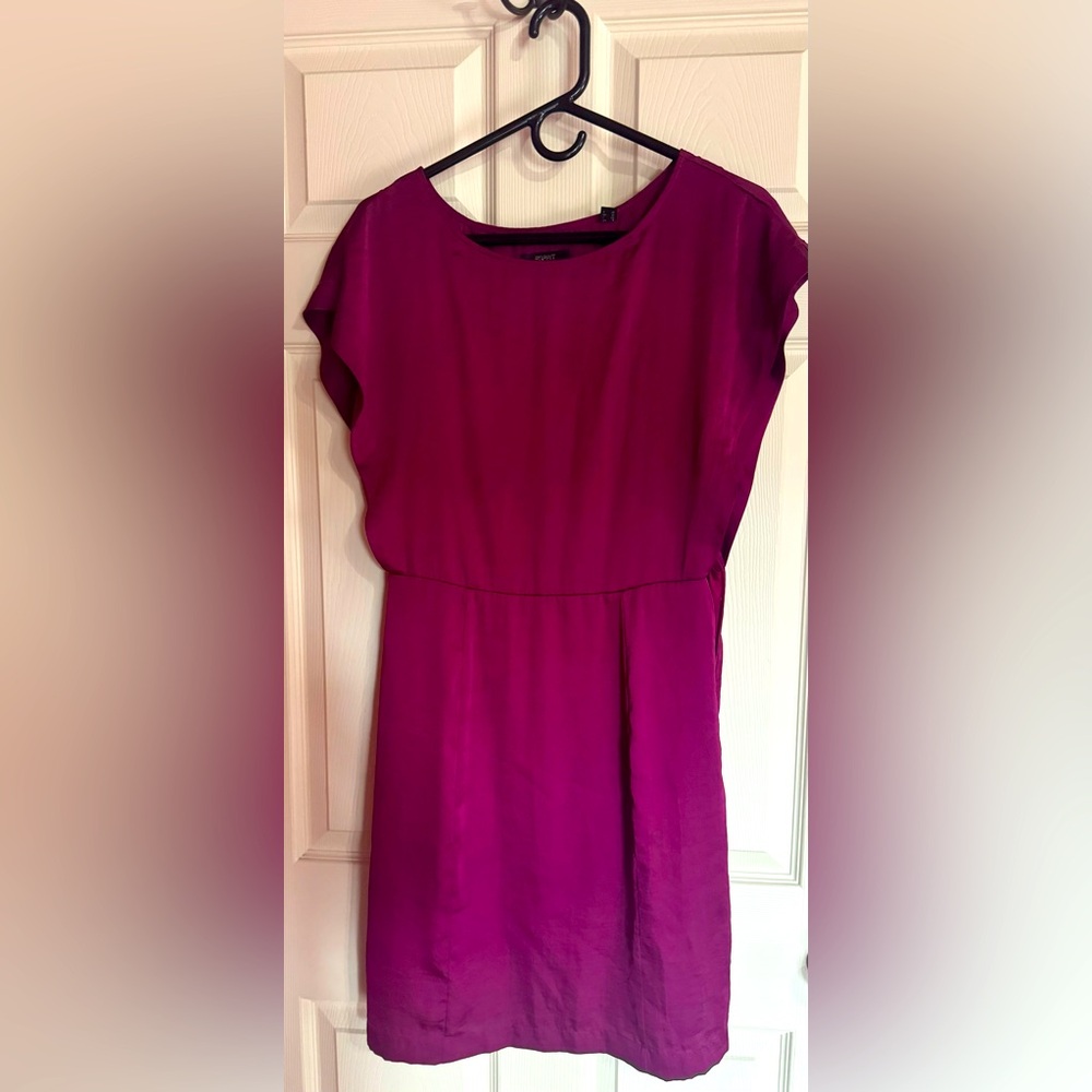 Esprit Fuschia midi dress with side zip satin finish US size 8. Great for work!